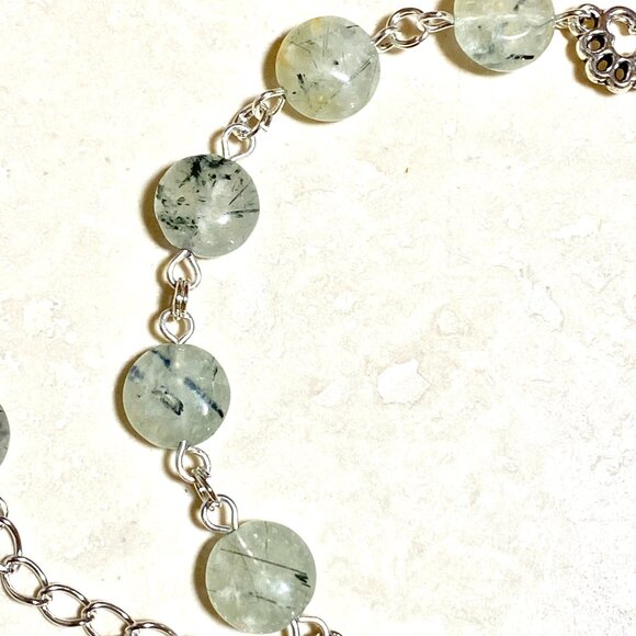 2/$20, Pale Green Prehnite Bracelet, Genuine Gemstone + Paw Print Heartbeat - Picture 5 of 11
